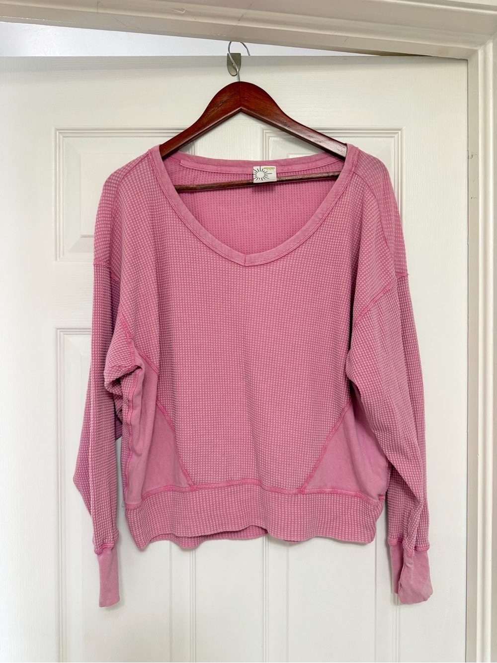 aerie Dusty Rose Waffle-Knit Scoop Neck Sweater